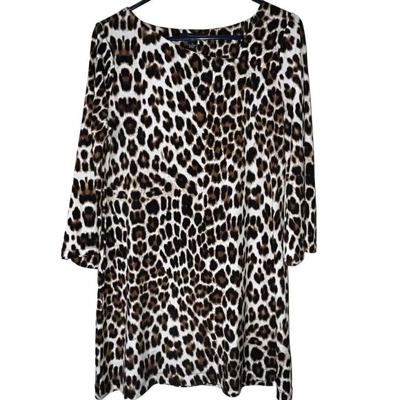 Alfani Dresses & Skirts - alfani dress tunic Sz Small‎ cheetah animal assymetrical neckline 3/4 sleeve